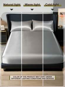 South Life 2/3pcs Satin Bed Sheet Set, Fitted Sheet Set, Soft And Comfortable Bedding For Bedroom, Bedspread For Bedroom, 1pc Mattress Cover With 1/2pcs Pillowcase, Ultra Soft, Lightweight And Breathable Bed Sheet, Machine Washable, Perfectly Fits Twin Full King Queen All Size Bed, Independence Day Bedding, Bedding Gifts, - 灰色 - 查看 7