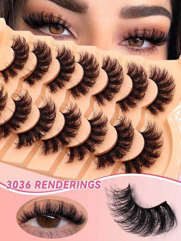 7 Pairs/Pack, 3036 Russian D Curls, Whole Eyelashes, Whole Pair Of Eyelashes, Complete Eyelashes, Wear It Daily To Enlarge Your Eyeseyelash Extension Makeup Tools, Fluffy Independent Eyelashes