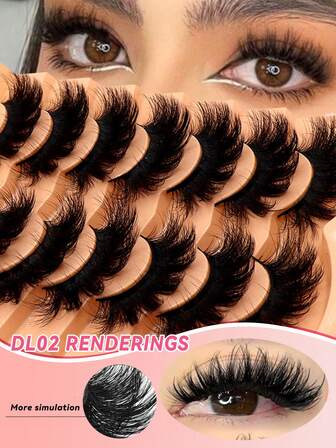 7 paires/paquet, DL02 Faux-cils russes en D, faux-cils entiers, paire de faux-cils entiers, allongement des cils très épais, cosplay, scène, danse, yeux très bouclés, outils de maquillage naturellement minces, boucles très denses, faux-cils complets