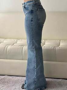 Women's Flare Jeans Mid Waist Baggy Wide Leg Jeans Loose Jeans 90s Denim Pants  Fall And Winter Clothes - 藍色 - 查看 3