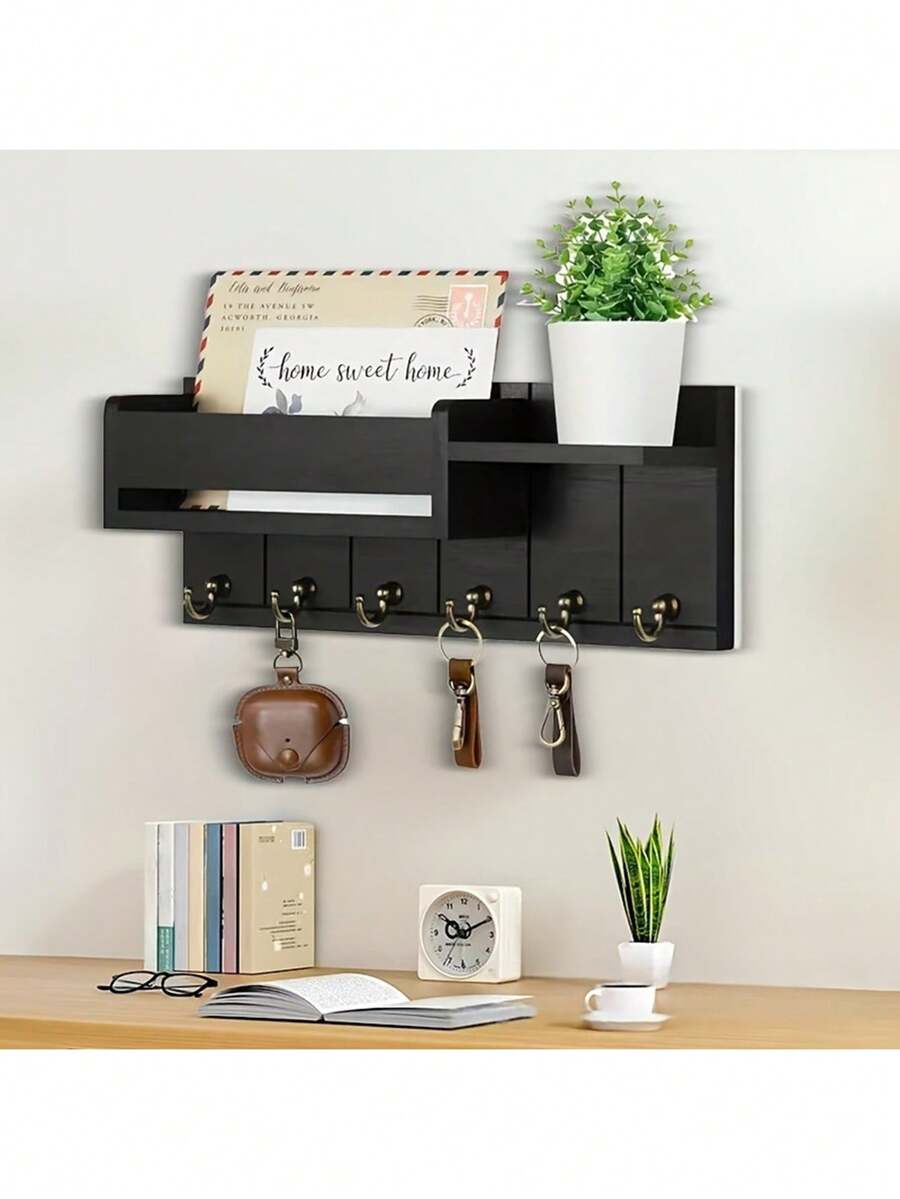 1 قطعة خشبية مع مدير البريد، حامل المفاتيح، تخزين الحقائب، رف معلق، رف تخزين، رف مفاتيح مثبت على الحائط. سهل التركيب. رف مفاتيح ومستلزمات مثبتة على الحائط للغرف المعيشية والمطابخ والممرات، وأرفف تخزين مثبتة على الحائط للنباتات المزروعة في أصص والزخارف الصغيرة - متعدد الألوان - مشاهدة 1