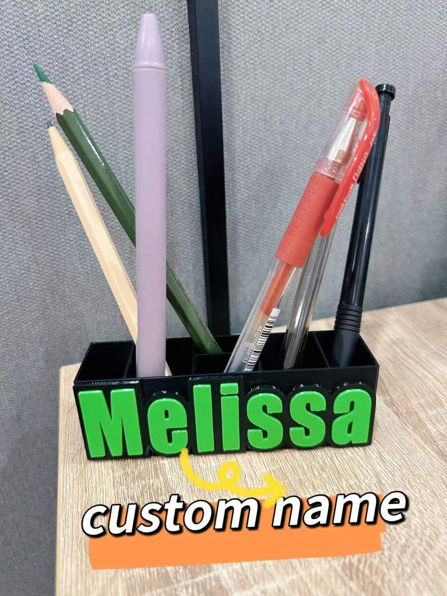 3D Printed Custom Name Pen Holder - Personalized Engraved Office Desk Gift - Multicolor - View 1