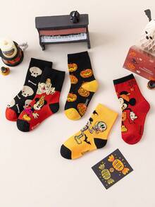 Disney 5 双儿童袜子，骷髅、米老鼠、南瓜万圣节恶棍，新年礼物袜，卡通圣诞新年人物袜子，新奇袜子，儿童袜子 - 彩色 - 查看 3