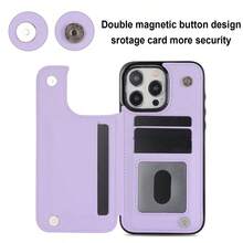 奢华时尚双扣迷你香水钱包，带卡槽、相框、支架、RFID屏蔽功能，磁吸翻盖PU皮革手机壳，兼容三星Galaxy，商务防震防摔 - 紫色 - 查看 6