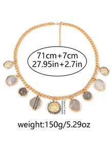 1pc Exaggerated Geometric Coin Badge Pendant Multi-Layer Necklace, Luxurious Retro Design Fashion Accessory - Badge Layered Necklace - View 10