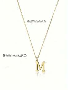 1pc Exquisite Fashion Jewelry Necklace, Stainless Steel A-Z,26 English Initials Pendant, Holiday, Suitable Women To Wear Daily Stainless Steel Letter Pendant Necklace - 黃金 - 查看 6