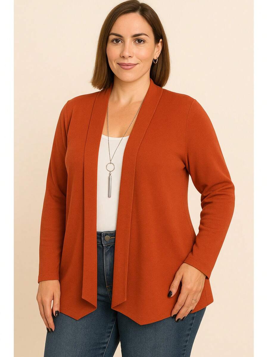 Cardigan Short Women's Mid-Season Plus Size Coat - Màu Cam cháy - Xem 1