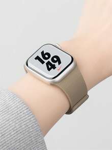 1 chiếc dây đeo đồng hồ silicon từ tính họa tiết vải thiều unisex, tương thích với Apple Watch 42mm, 38mm, 40mm, 41mm, 44mm, 45mm, 46mm, 49mm, dây đeo thay thế thời trang cho đồng hồ thông minh dòng Ultra2, Ultra SE2, SE 11, 10, 9, 8, 7, 6, 5, 4, 3, 2, 1 - Màu be - View 4