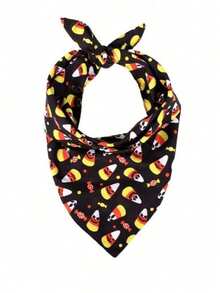 Halloween Pet Bandana, Candy Pumpkin Triangle Scarf, Suitable For Small Dogs And Cats, Applicable For Halloween, Day Of The Dead Holiday Party Decoration