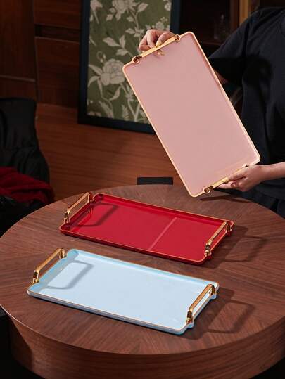 1pc New Plus Size Dopamine Color Tray, Breakfast Serving Organizer Tray, Suitable For Various Festivals, Weddings, Parties, Trays For Living Room, Vanity