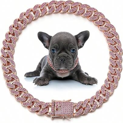 1 pieza Cadena cubana de estilo hip hop para mascotas, collar de perro con rhinestones, accesorio de collar de aleación para mascotas, decoración de estilo hip hop, adecuado para uso diario y fiestas