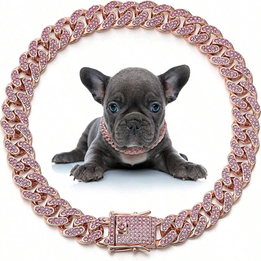 1pc Hip Hop Pet Cuban Chain, Dog Rhinestone Necklace, Pet Alloy Collar Accessory, Hip Hop Style Decor, Suitable For Daily Wear And Parties