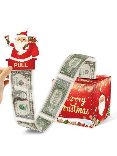 1set Merry Christmas Money Pull-Out Gift Box,Santa Claus Surprise Cash Gift Box,Christmas Decoration,Christmas Ornaments,Fun Surprise Cash Holder For Friends,Girlfriends,Wives,Sisters,Perfect Holiday Party Accessory,Xmas Party Gift,Holiday Party Favor,Xmas Decor