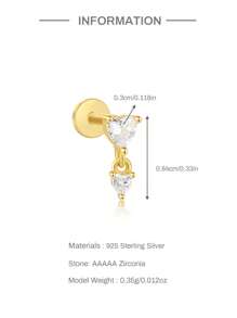 EleRunis 1 件 925 纯银时尚爱心双扣镶嵌女式耳钉平背软骨耳轮穿孔精美珠宝适合日常佩戴婚礼派对订婚周年纪念情人节 - 金色 - 查看 5