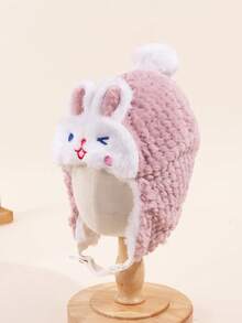 1pc Girls Baby Bunny Lei Feng Hat, Winter Thickened Plush Toddler Ear Protection Hat Cartoon Warm Children Boys Girls Lei Feng Hat