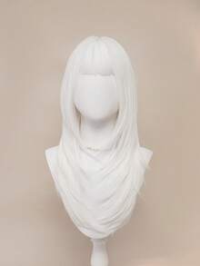 XYUNMI Sweet And Cute Christmas White Long Straight Wig 26 Inch With Bangs Wig Easy To Care Breathable Fluffy Natural Women's Heat Resistant Synthetic Fiber Wig Suitable For Daily Wear Holiday Party Wig Simple And Elegant Street Cosplay Halloween Back To School Fashion Wig