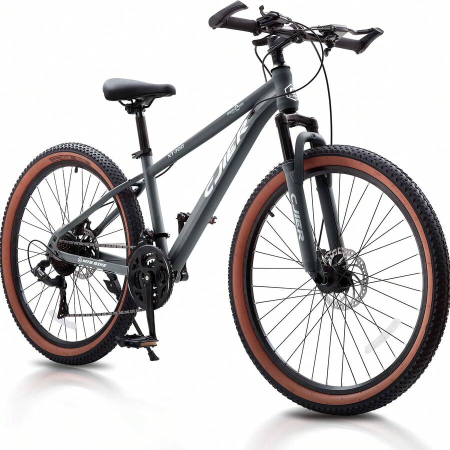 24/26 Inch Kids Mountain Bike For Boys/Girls/Men/Women 21 Speeds Kids Bike, 2.125'' Tires MTB Bicycle With Suspension Fork, Dual Disc Brakes, Internal Wiring Frame, Auxiliary Handle - Xám - Xem 1