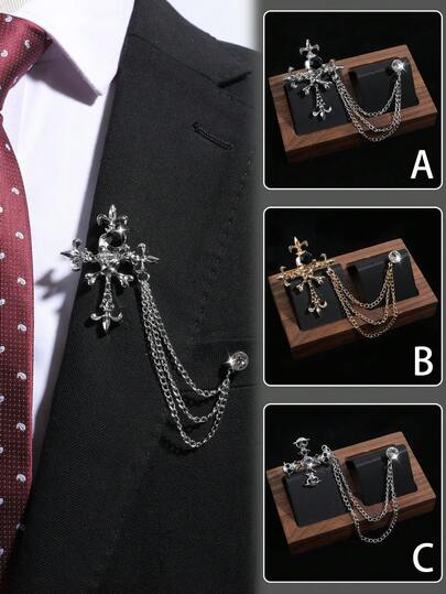 1pc Men's Fashion Shiny Rhinestone Skull Cross Brooch Pin, Suitable For Party, Holiday, Banquet, Gift, Suit, Host, Stage Performance Matching