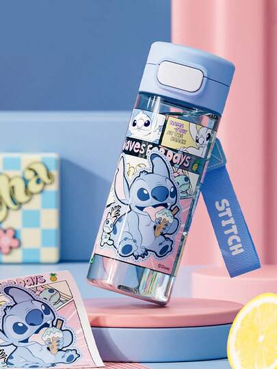 Series Cartoon Plastic Water Cup, 530ml Capacity, Stitch Character Design, Tritan Material, One-Click Press Lid, U-Shaped Direct Drinking Spout, 360° Leak-Proof, Lightweight, Portable With Strap, Ideal For Kids, Fans, Perfect For School, Travel, Outdoor Activities, Easy-To-Clean, Fun Drinkware, Summer Essential, On-The-Go Hydration Solution