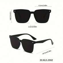Men's Fashion Square Frame Glasses With Rivet Details For Daily Wear - C1 Black Frame Black Film - View 2