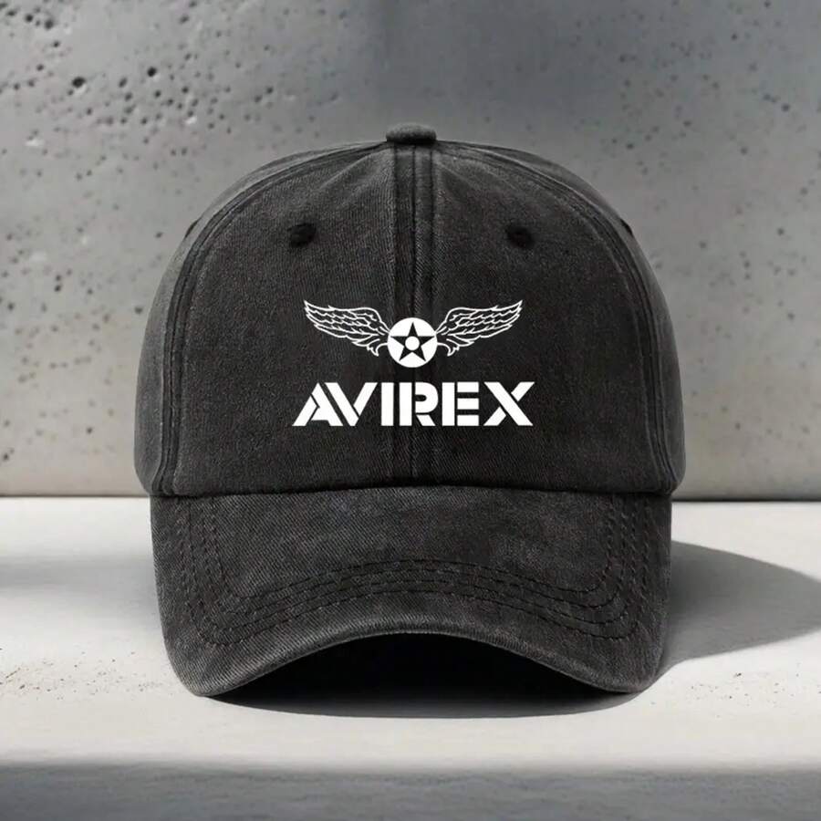 Gorra de béisbol con estampado de letra "AVIREX", ligera y transpirable, sombrero de abuelo/papá | Sombrero unisex para skateboard, actividades al aire libre, playa, deportes y uso casual, regalo para festivales, diseño sencillo y cómodo, para uso diario, gorra con visera, tela transpirable, ajuste cómodo, sombrero estampado, accesorio para mujer, entusiasta del aire libre - Negro - Ver 1