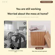 带盖和手柄的竹制洗衣篮，经典款式，大容量可折叠储物篮，矩形和圆形设计，多功能衬里，衣物收纳篮，适合家庭卧室或洗衣房使用 - 完美的礼物！