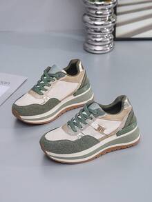 Chaussures de sport extérieur pour femmes, chaussures de course à lacets en maille respirante. Convient pour le mariage, le bureau, le port casual en toutes saisons. Disponible en rose, kaki, noir, gris argent - Vert - Voir 6