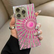 Funda de TPU rosa con diseño de cubos, orificio grande y ángulo recto. Compatible con phone 16, 15, 14, 13, 12 Pro, 14, 15, 16 Plus y 12 Pro. Funda protectora brillante anticaídas. Un regalo ideal para cumpleaños y fiestas. - transparente - Ver 4