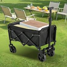 Heavy-Duty High-Carbon Steel Frame Multi-Purpose Cart With All-Terrain Foldable Wheels - 220 Lb Load Capacity, Lightweight And Durable For Camping, Beach, Garden, Shopping And Outdoor Use - Black, Perfect Christmas/Halloween Gift, Gardening Cart Utility Cart, Multi-Purpose Rolling Storage Cart, Sturdy Wheel Construction - Black Mini - 查看 5