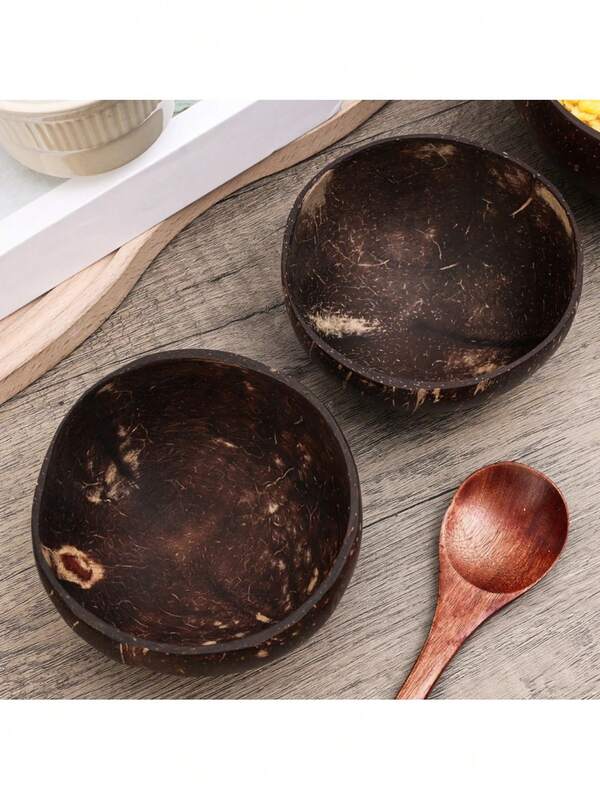 Coconut Bowl Set|VEco-Friendly Coconut Shell Bowl Set|Vegan Breakfast Bowls (Suitable For Acai Bowls & Smoothies)|Natural Coconut Shell Material . Pineapple Wood Serveware|Reusable Kitchen Essentialsegan Breakfast Bowls For Acai & Smoothie| Pineapple Wood Serveware|Reusable Kitchen Essentials