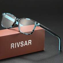 RIVSAR 閱讀眼鏡，方形花卉拼接彈簧鉸鏈鏡框，適用於辦公、電腦及日常使用 - 透明色 - 查看 24