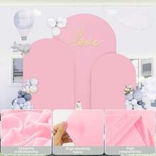 eluckya 3-Piece Set Of Spandex Wedding White/Pink Arch Covers, Double-Sided Dome Breathable Soft Backdrop Frame Covers For Summer Decorations Wedding Bridal Birthday Party Banquet Arch Decorations - 粉色 - 查看 3