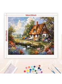 1 件成人数字油画套装手绘乡村风景现代墙面艺术帆布画 DIY 礼物艺术 40x50 厘米/16x20 英寸无画框 - 彩色 - 查看 4