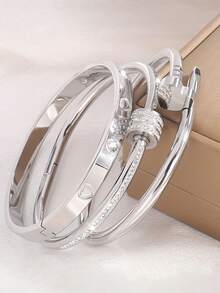 Bộ vòng tay thời trang đa năng bằng thép không gỉ, thích hợp làm quà tặng - Bạc - Xem 2