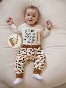 Newborn Baby Boy Clothes 3 6 9 12 18 Months Fishing Long Sleeve Romper Shirt Tops Pants Summer Spring Outfits Cute Hat Set