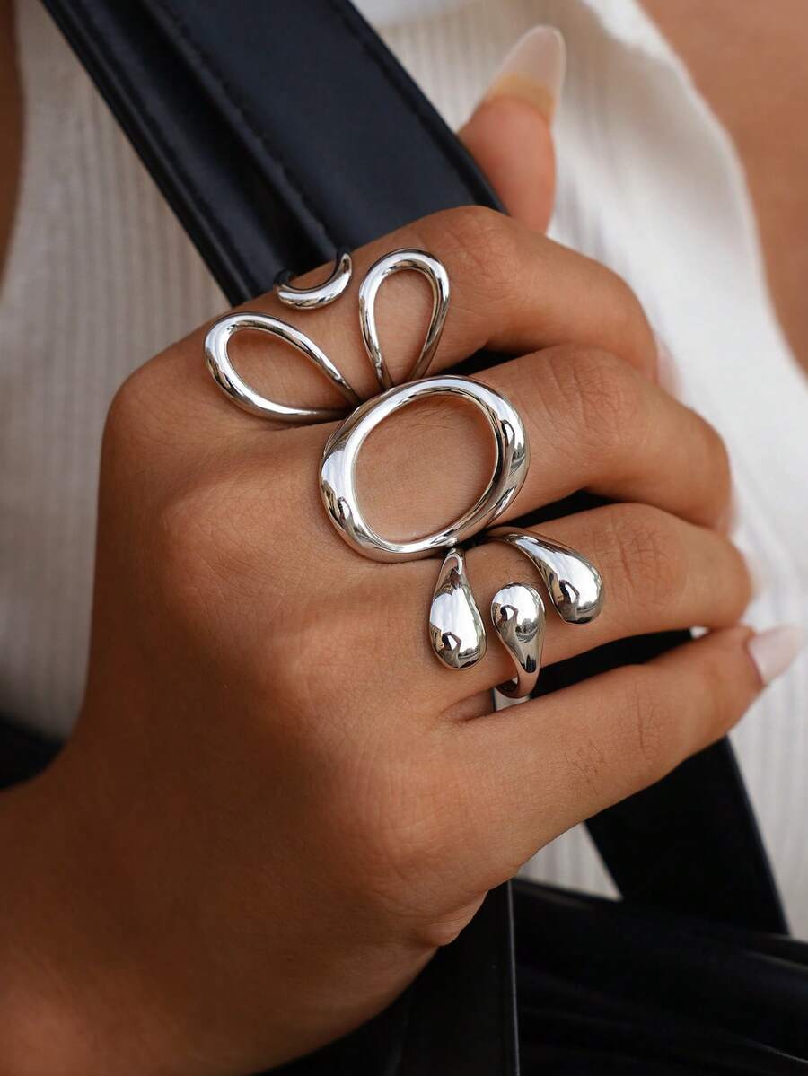 Frminee Bộ 3 chiếc nhẫn hình học bằng thép không gỉ mạ vàng 18K cao cấp, thời trang, tối giản, thanh lịch, độc đáo, tinh tế, thích hợp cho nữ đeo hàng ngày hoặc làm quà tặng.