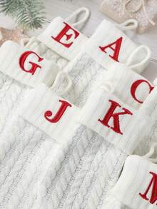 1pc White Knit Christmas Stocking, Xmas English Letters Snowflake Hanging Stockings, For 2025 Christmas Party Decoration,2026 New Year Party Favors Supplies, Christmas Room Decoration, Personalized Initial Christmas Stocking, Family Holiday Xmas Home Room Decor,Christmas Tree Ornaments, Christmas Eve Surprise Gifts Package,Christmas Sock Costumes, Christmas Gift Party Favor - White Christmas Letter Knitted Socks - View 11