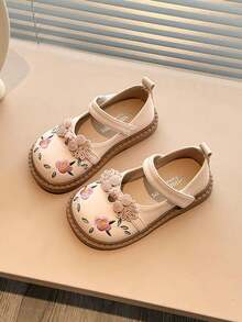1 par de zapatos planos con bordado floral minimalista y punta redonda para niñas, casuales y cómodos, adecuados para primavera/otoño - Rosa - Ver 2