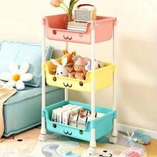 White Multi-Layer Plastic Storage Shelf, Portable Stackable Basket Organizer For Bathroom Bedroom Kitchen Nursery, Colorful Practical Toy Clothes Sundries Rack, Space Saving Freestanding Shelving Unit, Easy Assembly Home Decor - 3-layer-colorful - View 5