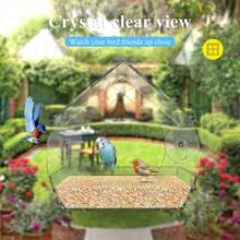 1只鳥飼料器，掛在窗外的透明鳥飼料器，帶吸盤，適用於花園戶外後院野生鳥類觀察，丙烯酸塑料 - 無色 - 查看 8
