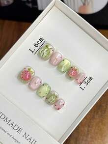 可爱西瓜贴纸短圆形按压美甲美甲用品 - 彩色 - 查看 4