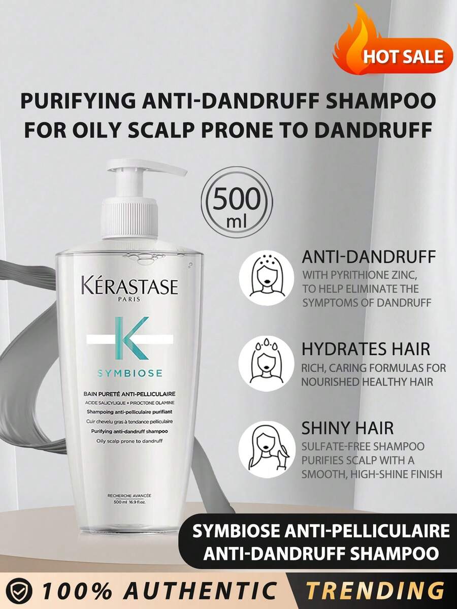 Kérastase KERASTASE SYMBIOSE BAIN PURETE ANTI-PELLICULAIRE 洗发水 500ml / 保湿去屑无硫酸盐洗发水，适用于易生头屑的头发和头皮。清洁并滋润头皮和头发 | 适用于易生头屑的头皮 | 无硫酸盐 | 蕴含吡啶硫酮锌 - 500ml - 查看 1