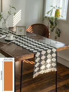1 khăn trải bàn kiểu Mỹ, họa tiết kẻ caro đen trắng, thiết kế tua rua dệt tay, đa năng cho ăn uống, tiệc tùng, dã ngoại, đạo cụ chụp ảnh, trang trí không gian, phong cách châu Âu - Đen và trắng - Xem 21