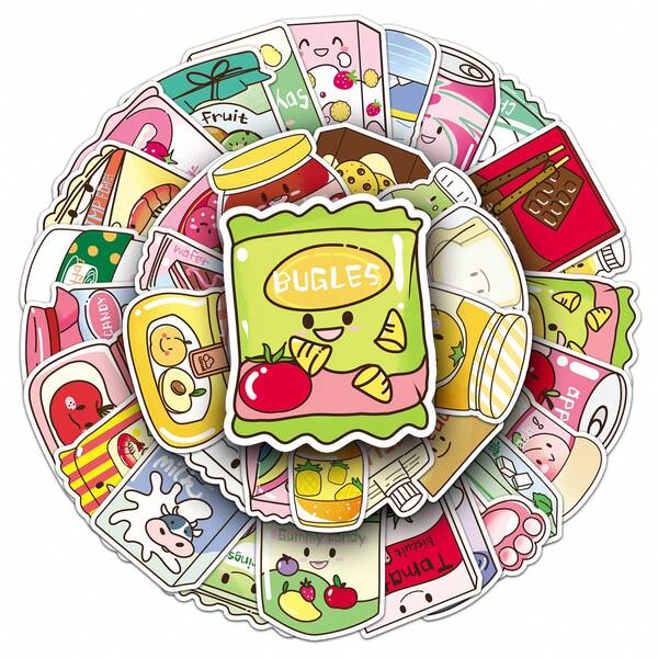 50 adesivos criativos de comida com desenho animado, adesivos decorativos à prova d'água para geladeira, scrapbooking