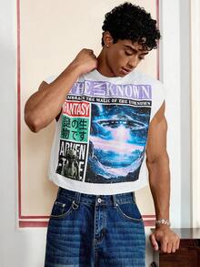 男士街头风格宽松方形背心，适合夏季，街头风版 - 白色 - 查看 4