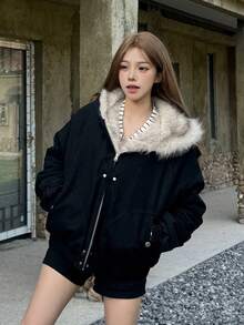 National Style Eagle Pattern Padded Coat, Warm And Thick Fur Collar Padded Coat