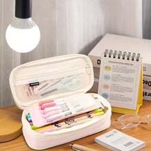 1pc Multifunctional Large Capacity Expandable Pencil Case, Big Capacity Twill Fabric Stationery Storage Bag With Pen Slot, Foldable School Supplies Organizer, Japanese/Korean Style,Pencil Pouch,School Bag - 彩色 - 查看 5