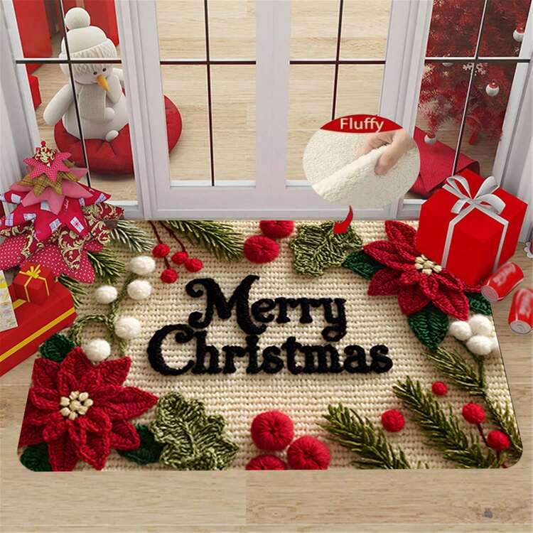 1pc Interesting Christmas Bathroom Mat, Kitchen Mat, Doormat, Christmas Indoor Home Decor, Christmas Gifts, Anti-Slip Carpet Mat, Bathroom Small Rug - Super Absorbent, Anti-Slip, Machine Washable, Rectangular Velvet Doormat, Suitable For Bathroom Or Bedroom Decor Bathroom Kitchen Decor Kitchen Rug - Multicolor - View 4