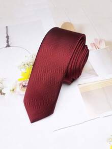 1pc Narrow Necktie, Korean Style, Solid Color Jacquard Polyester Tie, Professional Attire For Interview, Formal Occasions