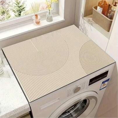 [Anti-Slip Protector] 1pc Anti-Slip Quick-Dry Modern Geometric Stripe Washer & Dryer Lid Protector Mat | Cream Highly Absorbent Top Cover For Laundry Appliances, Durable Non-Slip Surface & Decorative Design, Appliance Surface Guard, Washing Machine C